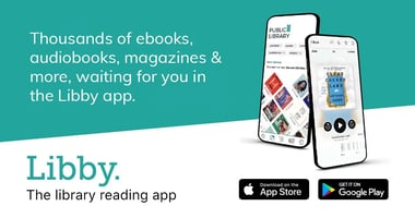 Images of cell phones featuring the Libby reading app and books